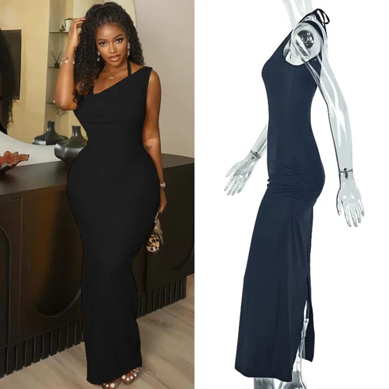 Backless Halter Maxi Dress For Women 2025 Sexy Yellow Ruched Bodycon Gown With Skew Neck Slim Fit Elegant Style For Night Party
Backless Halter Maxi Dress For Women 2025 Sexy Yellow Ruched Bodycon Gown With Skew Neck Slim Fit Elegant Style For Night Party