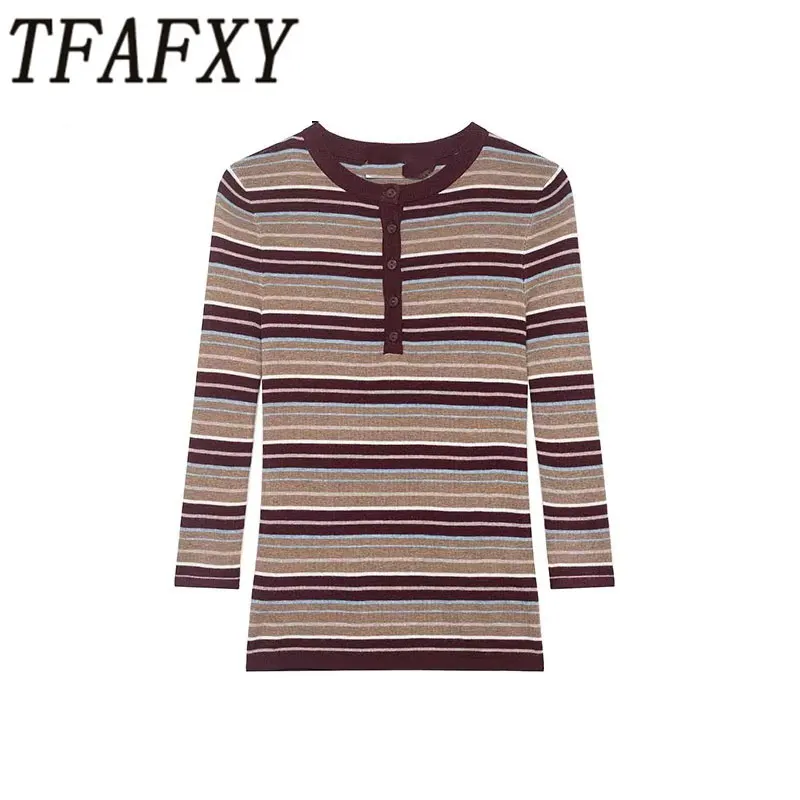TFAFXY 2026 Весенний женский элегантный вязаный пуловер, модный женский свитер в полоску с длинным рукавом, повседневный трикотажный топ с круглым вырезом
TFAFXY 2026 Весенний женский элегантный вязаный пуловер, модный женский свитер в полоску с длинным рукавом, повседневный трикотажный топ с круглым вырезом