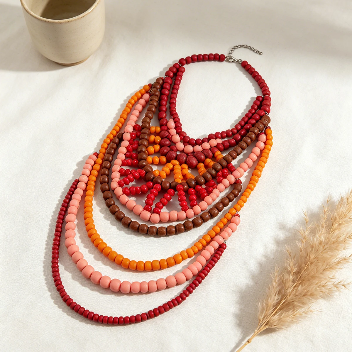 Tropical Vacation Multi-layer Wood Bead Bib Necklace, Red Orange Brown Gradient Statement Jewelry for Women Beachwear
Tropical Vacation Multi-layer Wood Bead Bib Necklace, Red Orange Brown Gradient Statement Jewelry for Women Beachwear