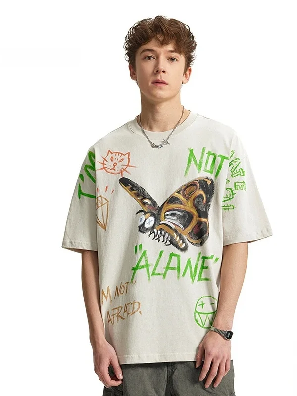 Retro American Street fiti Print T-irt Loose Fit ort Sve Cotton Casual Top for Summer Faion Urban Sle
Retro American Street fiti Print T-irt Loose Fit ort Sve Cotton Casual Top for Summer Faion Urban Sle