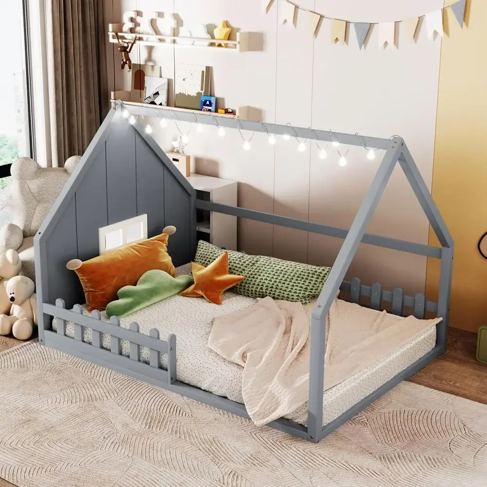 Gray Twin Size Wood Floor Bed for Kids with Railings and Slats, Low Height, No Box Spring Required
Gray Twin Size Wood Floor Bed for Kids with Railings and Slats, Low Height, No Box Spring Required