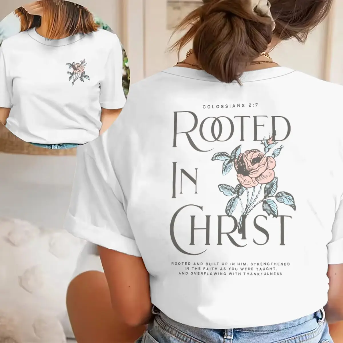 Floral Christian T Shirt Women Rooted in Christ Print Casual Short Sleeve Top Religious Christian Faith Tee Women Round Neck Top
Floral Christian T Shirt Women Rooted in Christ Print Casual Short Sleeve Top Religious Christian Faith Tee Women Round Neck Top