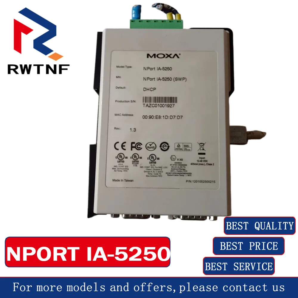Brand New Genuine NPORT IA-5250 MOXA RS-232/422 2-port servo server; Serial server,100% original warehouse stock
Brand New Genuine NPORT IA-5250 MOXA RS-232/422 2-port servo server; Serial server,100% original warehouse stock