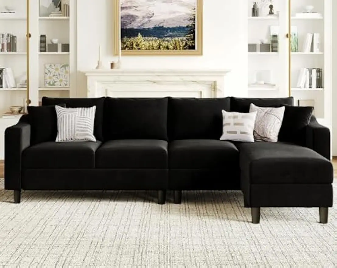 Velvet Convertible Sectional Sofa L Shaped Couch Reversible Sectional Sofa with Chaise Velvet 4 Seat Sectional Sofa (Black)
Velvet Convertible Sectional Sofa L Shaped Couch Reversible Sectional Sofa with Chaise Velvet 4 Seat Sectional Sofa (Black)
