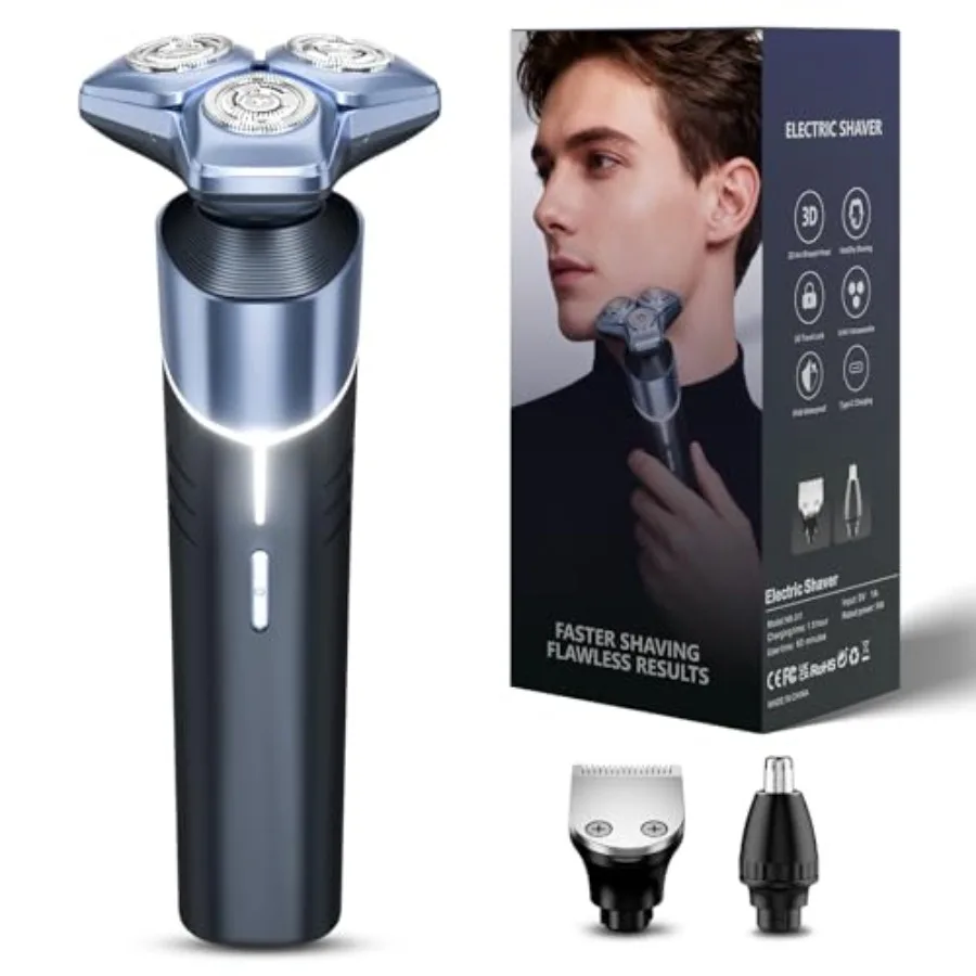 Electric Razor for Men: 3-in-1 Shaver with Hair Clipper and Nose Hair Trimmer, USB-C Fast Charging, IPX8 Waterproof, Travel Loc
Electric Razor for Men: 3-in-1 Shaver with Hair Clipper and Nose Hair Trimmer, USB-C Fast Charging, IPX8 Waterproof, Travel Loc