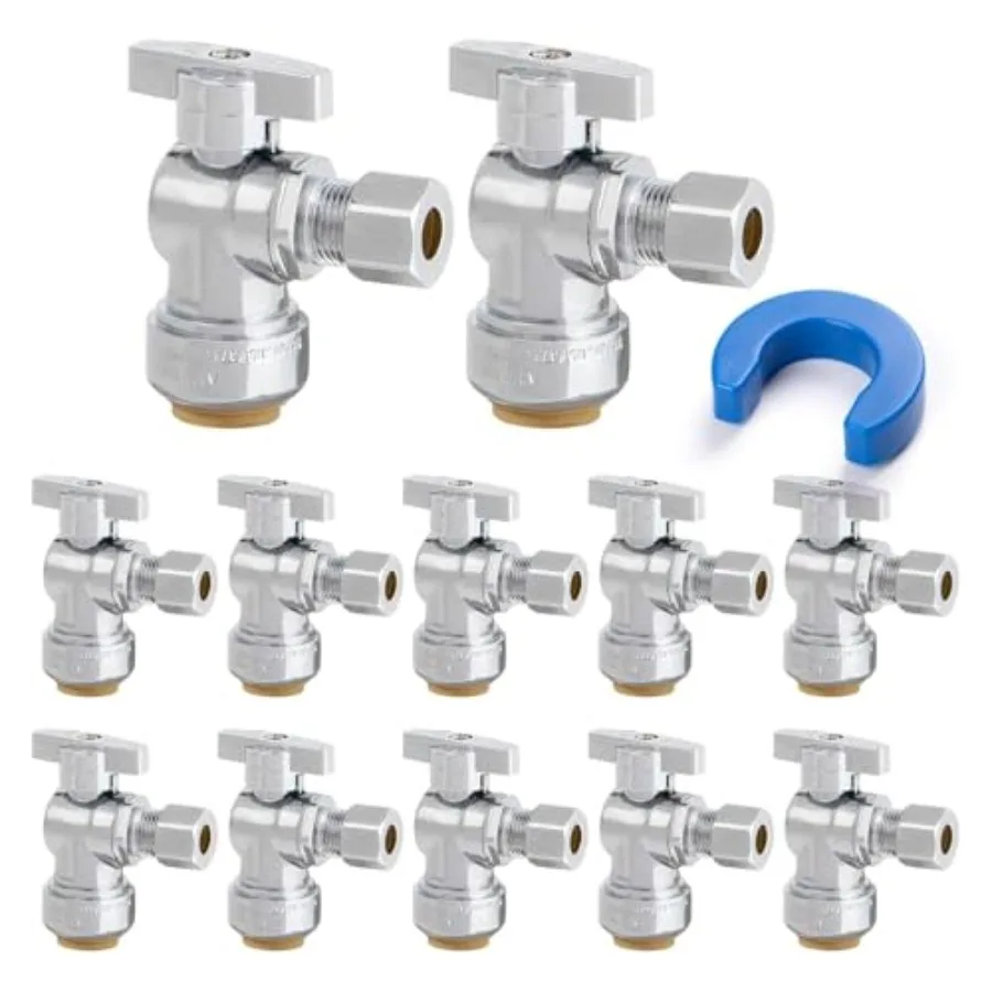 12 Pack Stop Valve 1/2" PTC x 3/8" OD Compression Toilet Water Shut Off Valve for PEX Copper CPVC Pipe Quarter-Turn Push to Con
12 Pack Stop Valve 1/2" PTC x 3/8" OD Compression Toilet Water Shut Off Valve for PEX Copper CPVC Pipe Quarter-Turn Push to Con