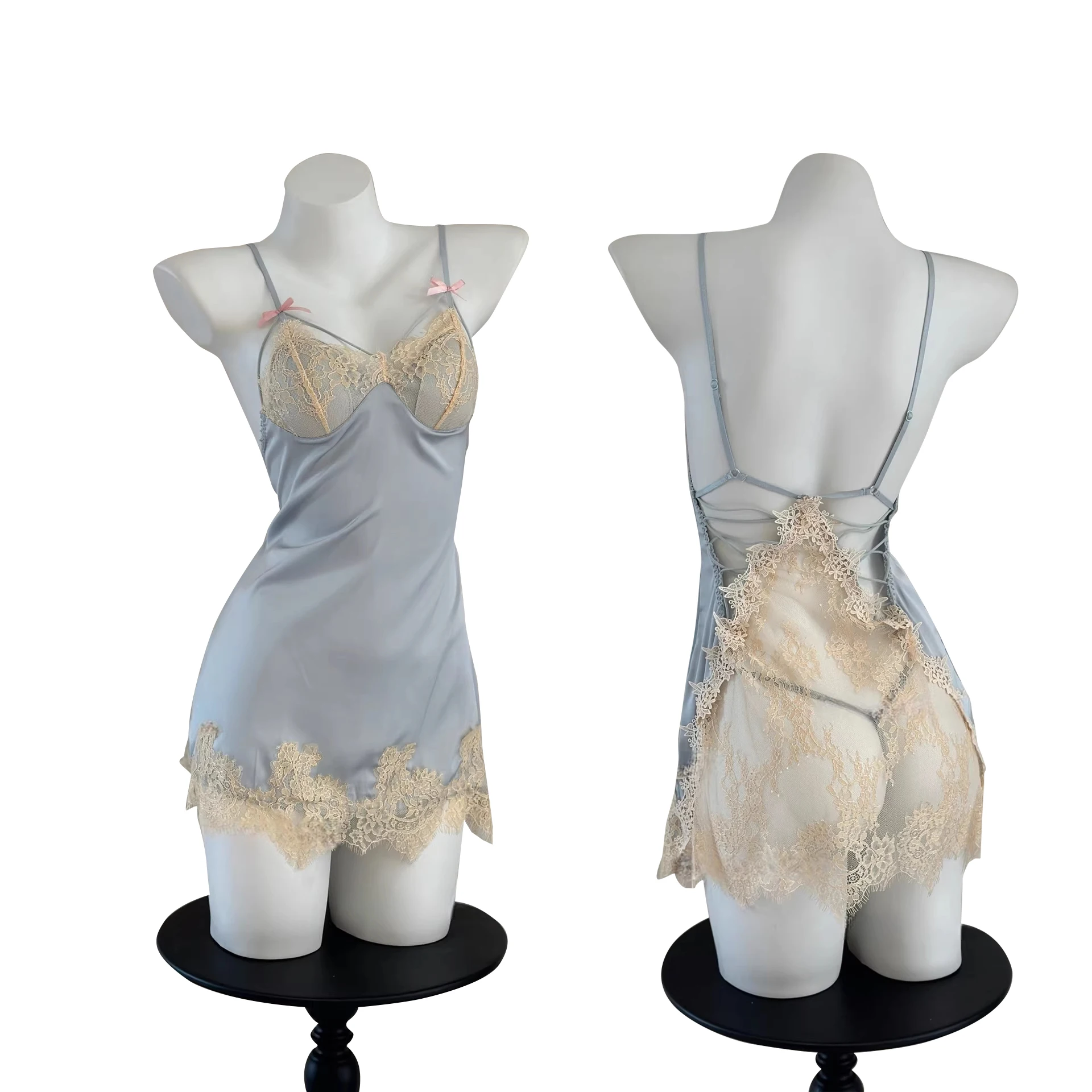 Girls' Dream Ice Silk Satin Sleeping Dress with Bra Cups, Lace, Pure Desire Style, Backless, Hollow-out Pajamas
Girls' Dream Ice Silk Satin Sleeping Dress with Bra Cups, Lace, Pure Desire Style, Backless, Hollow-out Pajamas