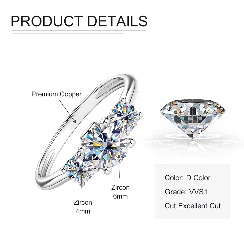 Sparkling Three Stone D VVS1 Moissanite Zircon Women Rings S925 Pure Silver Engagement Ring for Wedding Ring Jewelry Gift
Sparkling Three Stone D VVS1 Moissanite Zircon Women Rings S925 Pure Silver Engagement Ring for Wedding Ring Jewelry Gift