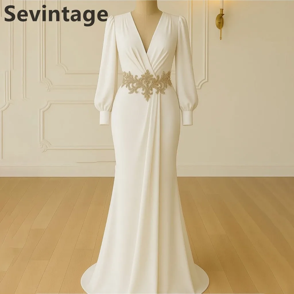 Sevintage 2025 White Mermaid Jersey Evening Dress Wedding Party Long Sleeve V Neck Prom Dress Saudi Arabic Party Gown Customized
Sevintage 2025 White Mermaid Jersey Evening Dress Wedding Party Long Sleeve V Neck Prom Dress Saudi Arabic Party Gown Customized