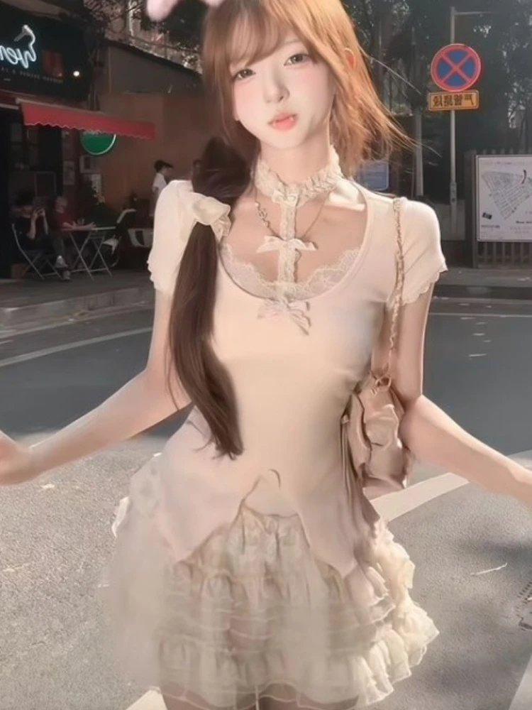 2025 Sweet Slim Fit Lace Bow Short Sleeve Knitted Top for Women+ Summer New High Waist A-line Cake Skirts Two Piece Serts
2025 Sweet Slim Fit Lace Bow Short Sleeve Knitted Top for Women+ Summer New High Waist A-line Cake Skirts Two Piece Serts