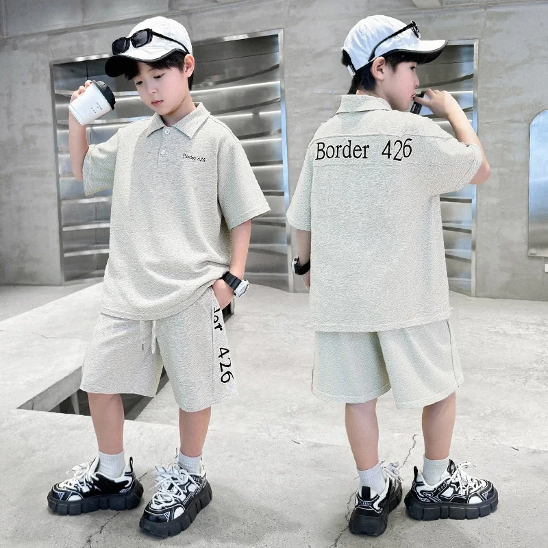 Gray Color Kids Summer Suit with Shorts for Teens Boy Loose Casual Top and Bottom Clothes Set Child Letter Print Polo Tracksuit
Gray Color Kids Summer Suit with Shorts for Teens Boy Loose Casual Top and Bottom Clothes Set Child Letter Print Polo Tracksuit