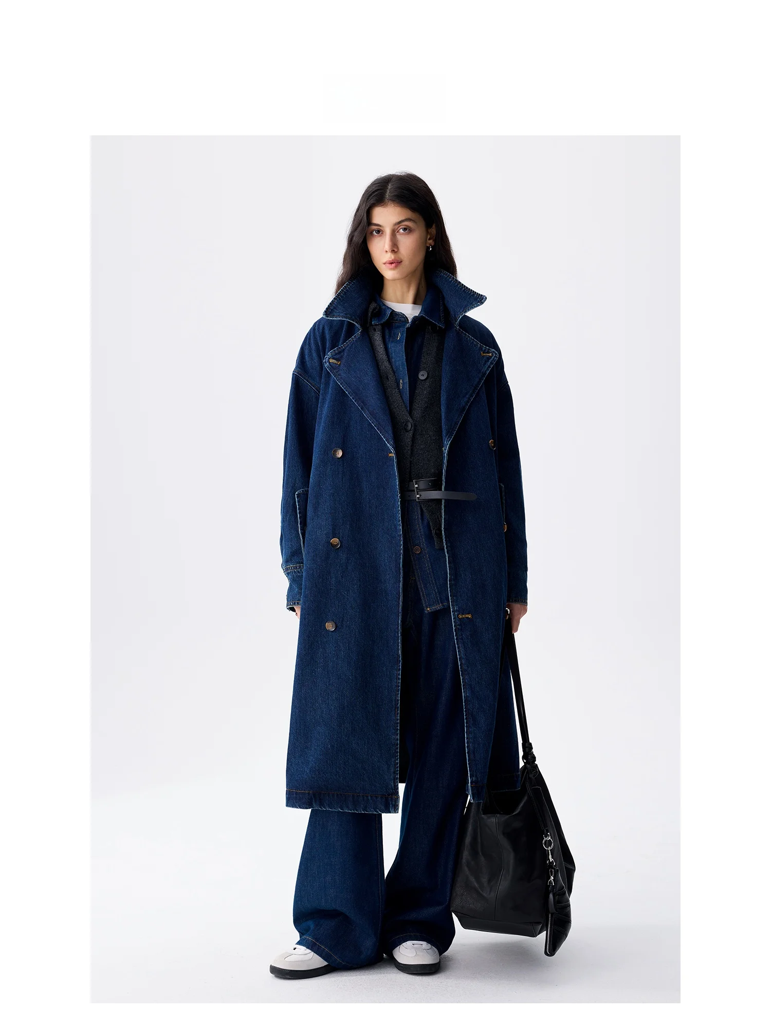 Blue Washed Loose Long Waistcoat Denim Jacket Windbreaker with Belt Women's Commute Style Cotton Polyester Blend Coat
Blue Washed Loose Long Waistcoat Denim Jacket Windbreaker with Belt Women's Commute Style Cotton Polyester Blend Coat