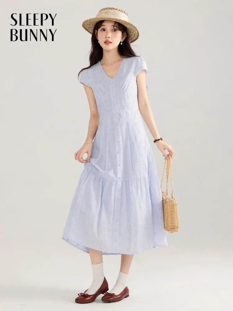 French Hollow Out Dress Elegant V Neck Short Sleeve Summer Maxi Long Skirt Slim Waist Sweet Feminine Flowy Outfit for Women
French Hollow Out Dress Elegant V Neck Short Sleeve Summer Maxi Long Skirt Slim Waist Sweet Feminine Flowy Outfit for Women
