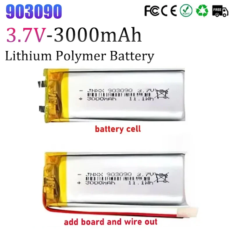 New903090 3.7V Rechargeable Polymer Lithium Battery 3000mAh Suitable for Solar Lamp Small Speaker Cervical Spine Heater Massager
New903090 3.7V Rechargeable Polymer Lithium Battery 3000mAh Suitable for Solar Lamp Small Speaker Cervical Spine Heater Massager