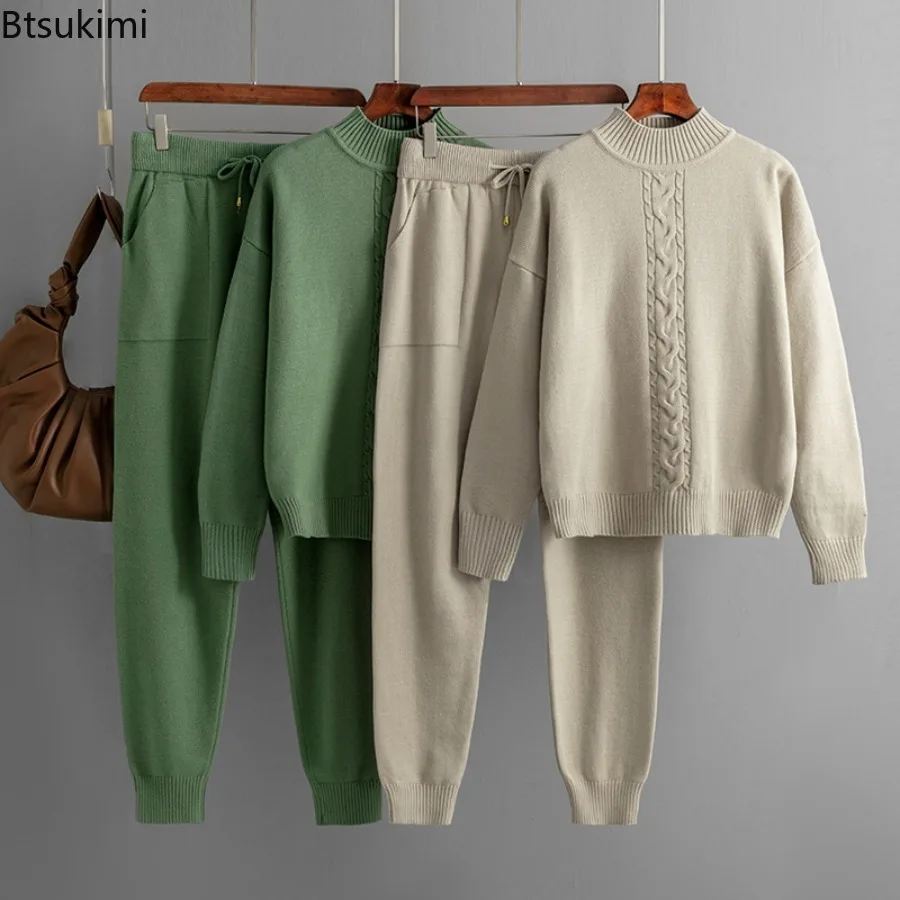 New 2026 Autumn Winter Women Knitwear Sets Thick-Knit Long Sleeve Half High Neck Sweater Elastic Waist Long Wide Leg Pants Suit
New 2026 Autumn Winter Women Knitwear Sets Thick-Knit Long Sleeve Half High Neck Sweater Elastic Waist Long Wide Leg Pants Suit
