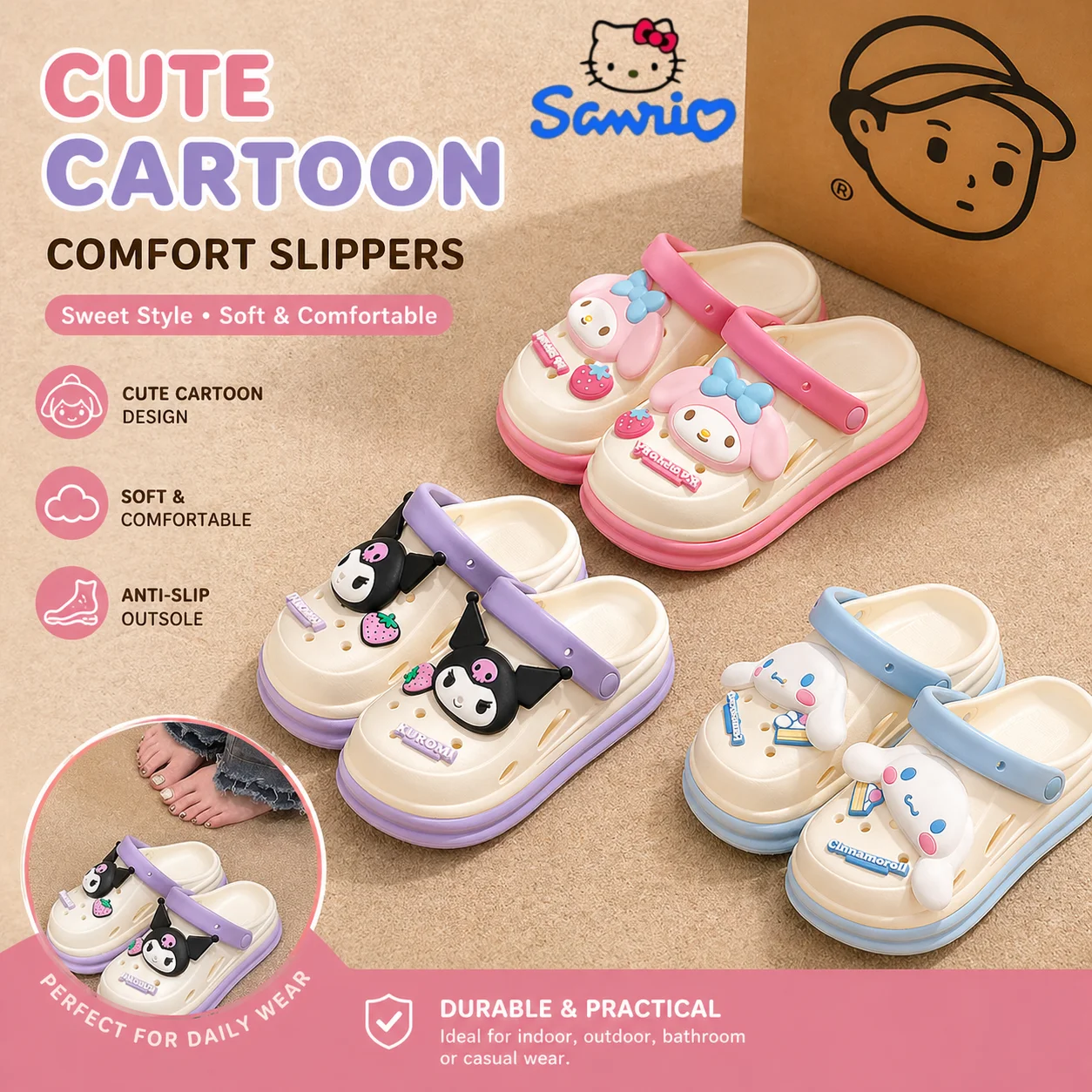 Sanrio Kuromi My Melody Summer Shoes Teen Girls Women Cute Slides Clogs Non Slip Slippers Cartoon Pink Soft Daily Casual Outdoor
Sanrio Kuromi My Melody Summer Shoes Teen Girls Women Cute Slides Clogs Non Slip Slippers Cartoon Pink Soft Daily Casual Outdoor