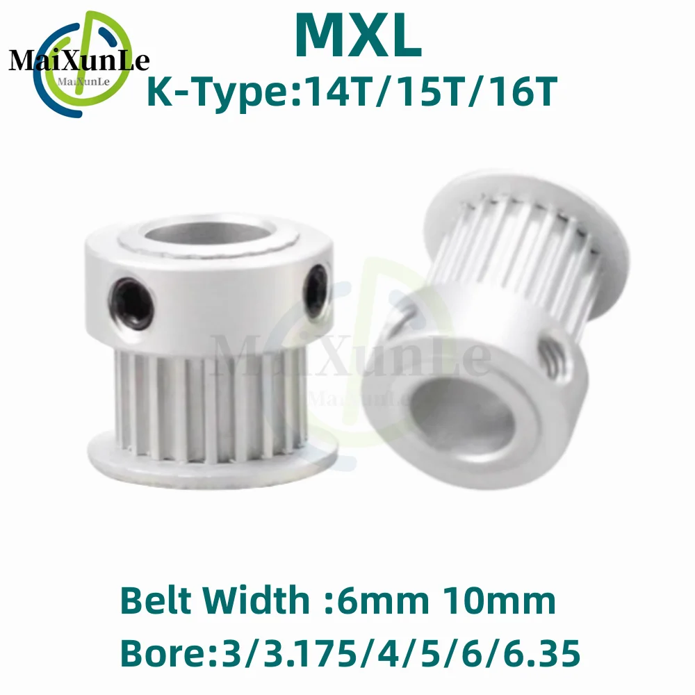 MXL K-type 14T/15T/16T Toothed Timing Pulley, Bore 3/3.175/4/5/6mm For Bandwidth 6/10mm Synchronous Belt
MXL K-type 14T/15T/16T Toothed Timing Pulley, Bore 3/3.175/4/5/6mm For Bandwidth 6/10mm Synchronous Belt