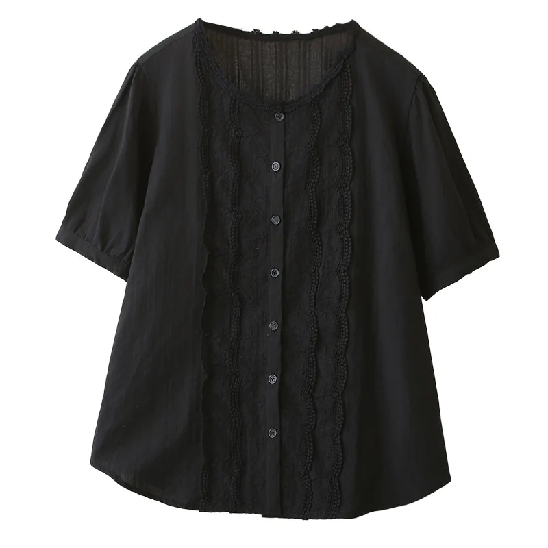 2026 Summer Cotton Shirt Plus Size Women Lace Patchwork Short Sleeve Blouse Round Neck Cardigan Fat Girl Casual Tops 2605
2026 Summer Cotton Shirt Plus Size Women Lace Patchwork Short Sleeve Blouse Round Neck Cardigan Fat Girl Casual Tops 2605