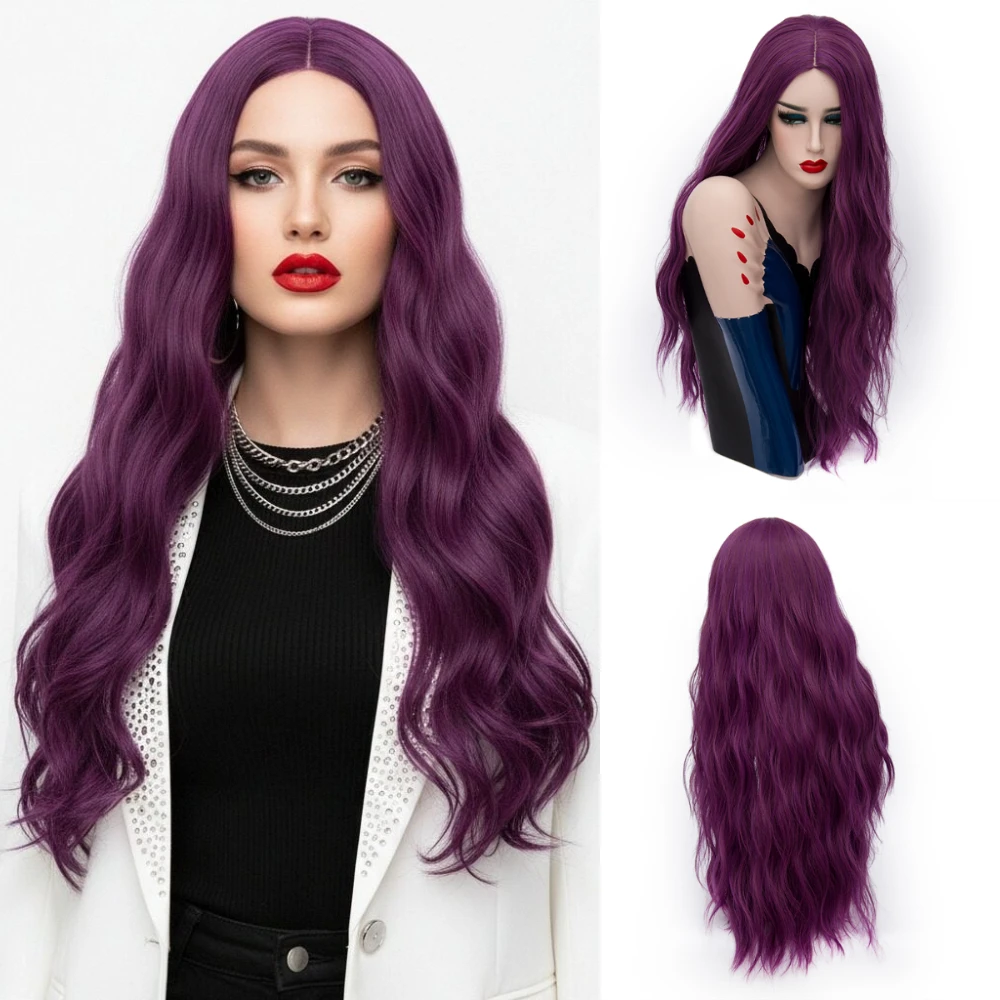Термостойкий длинный волнистый парик с центральной разделивкой, фиолетовый, женский, синтетический, для косплея, Хэллоуина и повседневного гламурного образа
Термостойкий длинный волнистый парик с центральной разделивкой, фиолетовый, женский, синтетический, для косплея, Хэллоуина и повседневного гламурного образа