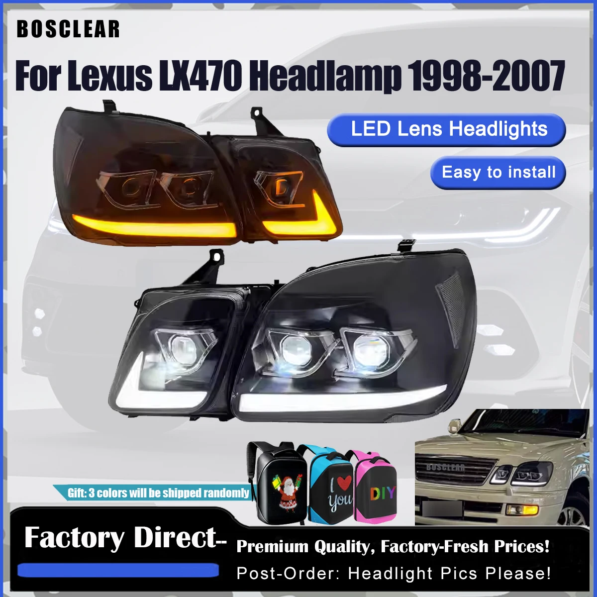 LED Head Lamps Assembly for Lexus LX470 Headlights 1998-2007 Car Accessories LX470 Upgrade Headlight Projector Head Lamps Lights
LED Head Lamps Assembly for Lexus LX470 Headlights 1998-2007 Car Accessories LX470 Upgrade Headlight Projector Head Lamps Lights