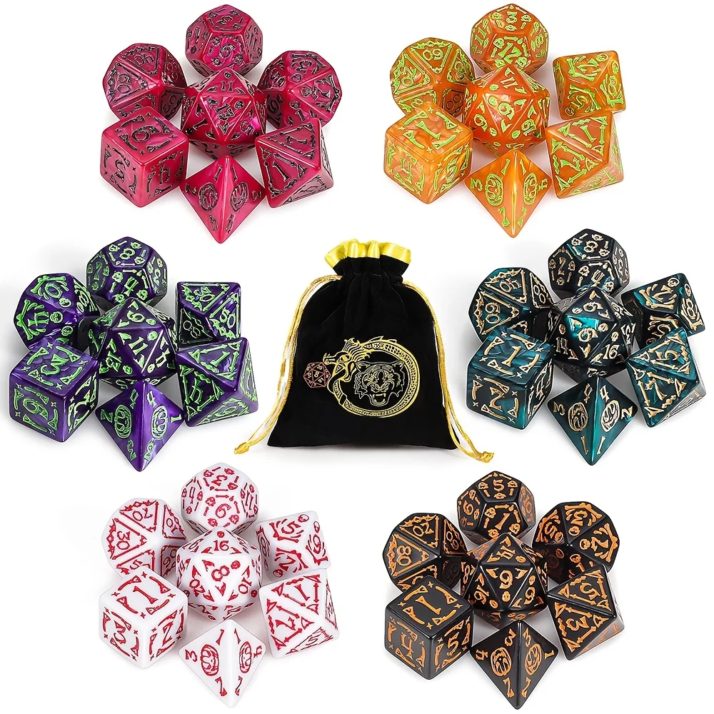 6 Set 42 Die Polyhedral dice, A black creative pattern flannel dice bag Great for DND RPG role-playing game.
6 Set 42 Die Polyhedral dice, A black creative pattern flannel dice bag Great for DND RPG role-playing game.