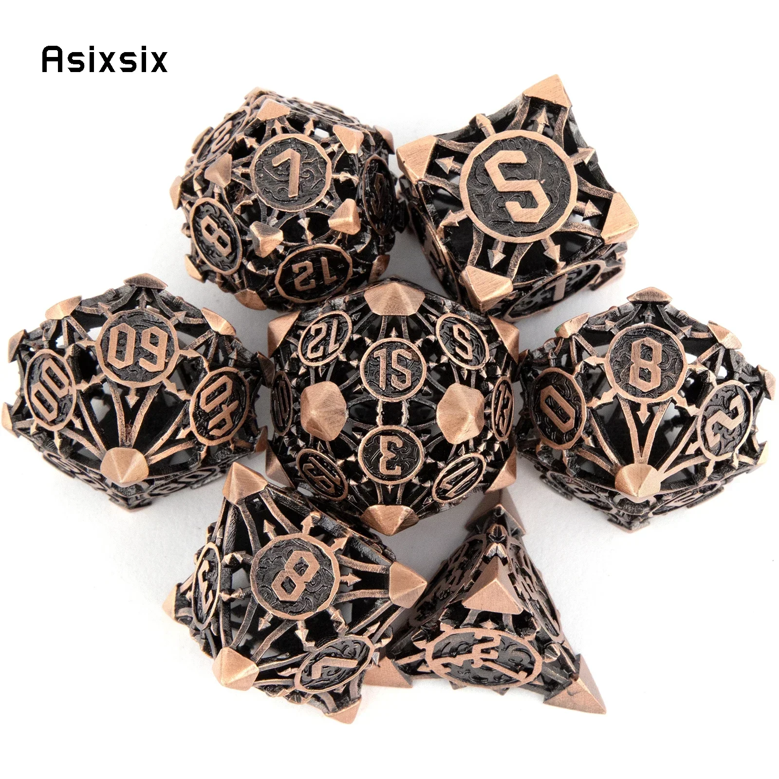 7 Pcs Copper Metal Dice Hollow Metal Polyhedral Dice Set Suitable for Role-Playing RPG Board Party Dice Prop Gift
7 Pcs Copper Metal Dice Hollow Metal Polyhedral Dice Set Suitable for Role-Playing RPG Board Party Dice Prop Gift