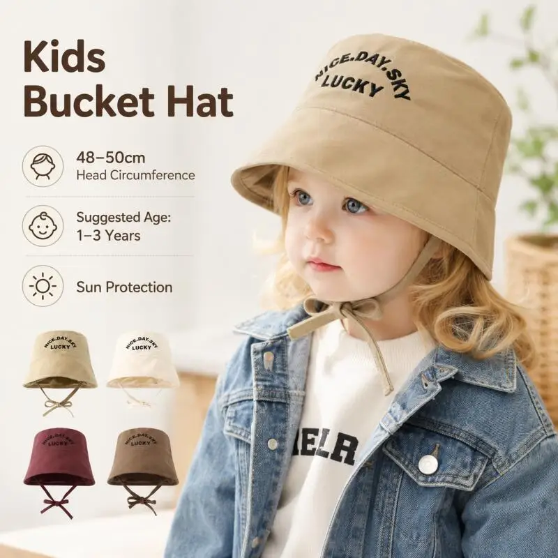 Kids Bucket Hat Cotton Baby Sun Cap with Windproof Rope Embroidered Girls Boys Spring Autumn Outdoor Fisherman Hats 1-3Years Old
Kids Bucket Hat Cotton Baby Sun Cap with Windproof Rope Embroidered Girls Boys Spring Autumn Outdoor Fisherman Hats 1-3Years Old