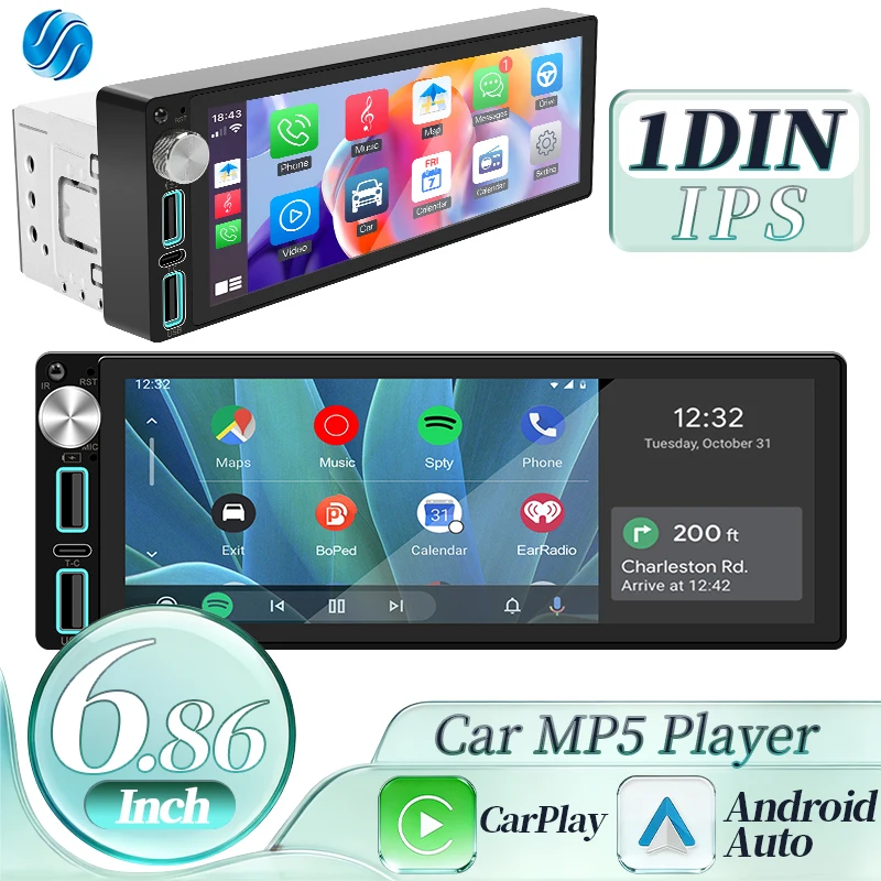 Автомагнитола HIPPCRON 6.86" с Carplay и Android Auto, 1DIN, мультимедийный видеоплеер с Bluetooth, FM, USB Type-C, MP5-плеер
Автомагнитола HIPPCRON 6.86" с Carplay и Android Auto, 1DIN, мультимедийный видеоплеер с Bluetooth, FM, USB Type-C, MP5-плеер