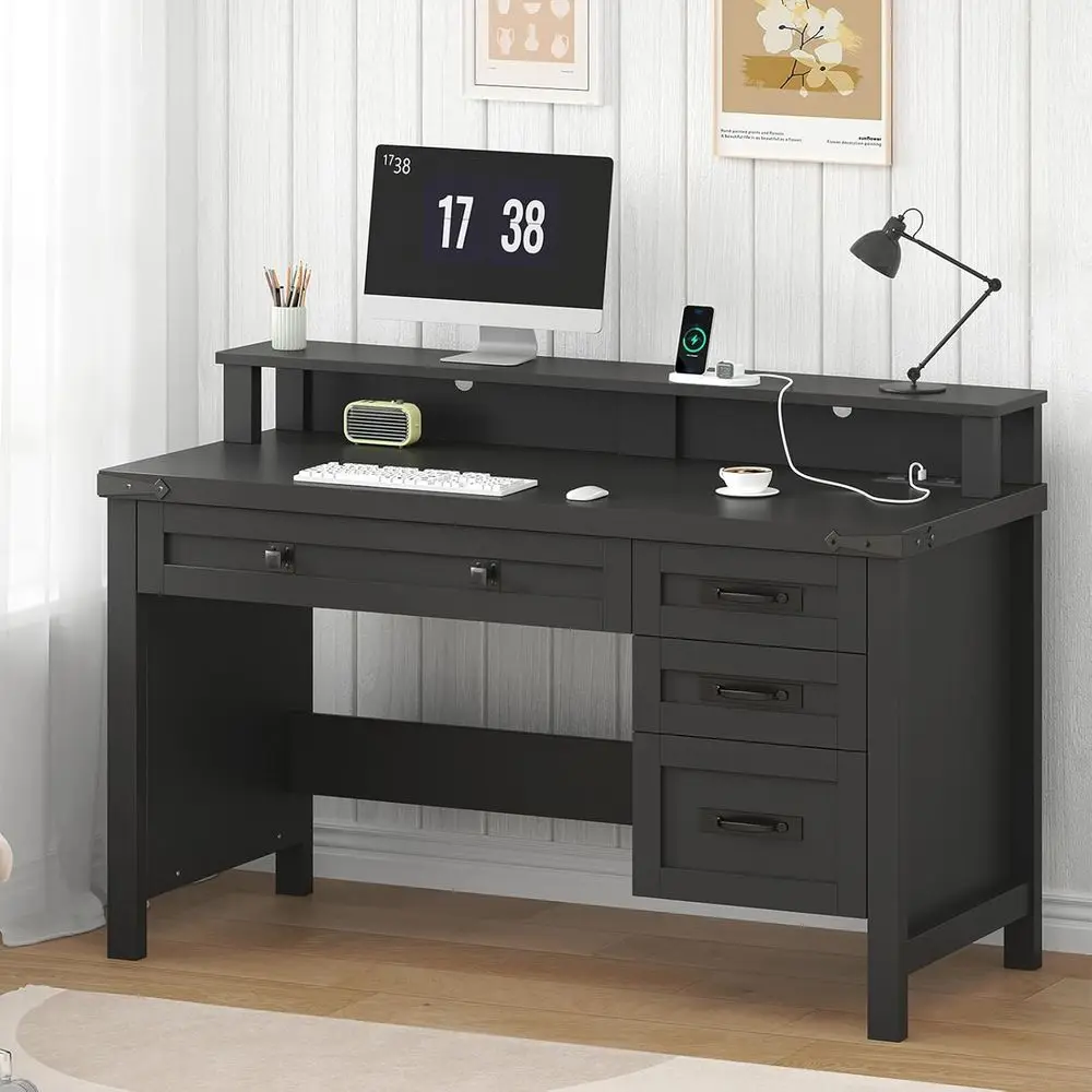 47 Compact Computer Desk with 4 Drawers, Power Outlets, and Monitor Stand - Black
47 Compact Computer Desk with 4 Drawers, Power Outlets, and Monitor Stand - Black