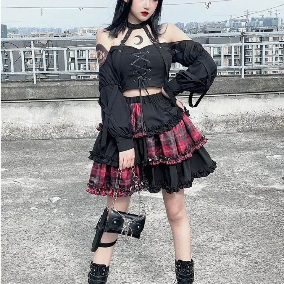 Two-dimensional Dark Petticoat Cosplay Red Plaid Stitching High Waist A-line Skirt Punk Spice Girl Rock Skirt Harajuku Skirt
Two-dimensional Dark Petticoat Cosplay Red Plaid Stitching High Waist A-line Skirt Punk Spice Girl Rock Skirt Harajuku Skirt