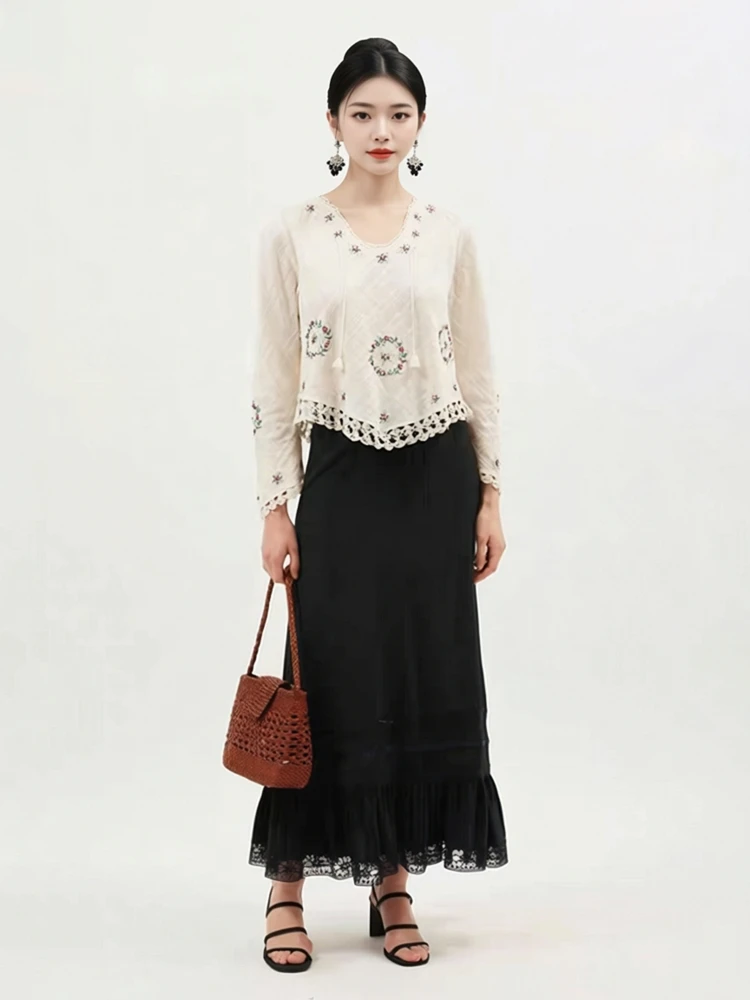 Bohemian Crochet Embroidered Bubble Cotton V-neck Fringed Waist Female Top Casual Loose Fit Long Sleeve Short Length Plant Fl...
Bohemian Crochet Embroidered Bubble Cotton V-neck Fringed Waist Female Top Casual Loose Fit Long Sleeve Short Length Plant Fl...