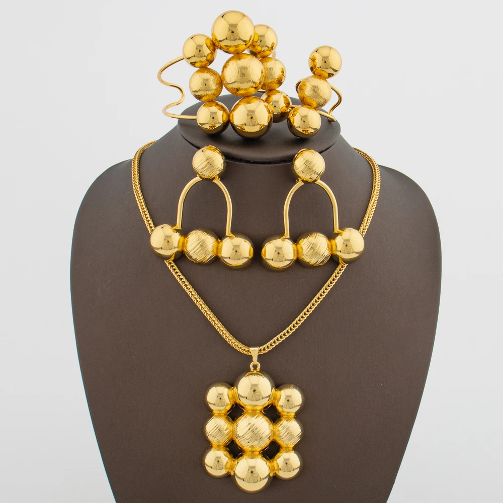 Trend 18k Gold Color Jewelry Set for Party Beads Design Necklace and Earrings Weddings Bridal Cuff Bangle Ring Set for Weddings
Trend 18k Gold Color Jewelry Set for Party Beads Design Necklace and Earrings Weddings Bridal Cuff Bangle Ring Set for Weddings
