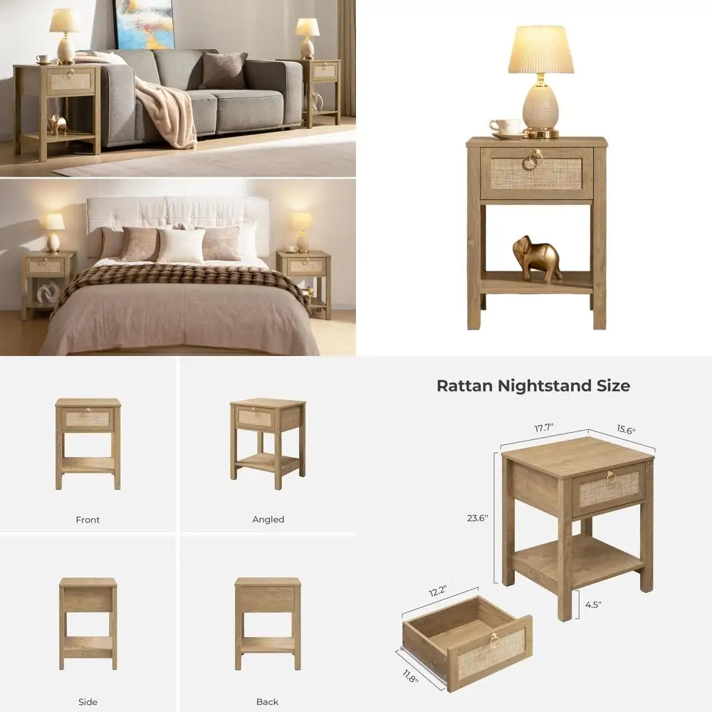 Rattan Nightstand with Brass Knobs - Boho Style Bedside Table for Storage in Small Spaces
Rattan Nightstand with Brass Knobs - Boho Style Bedside Table for Storage in Small Spaces