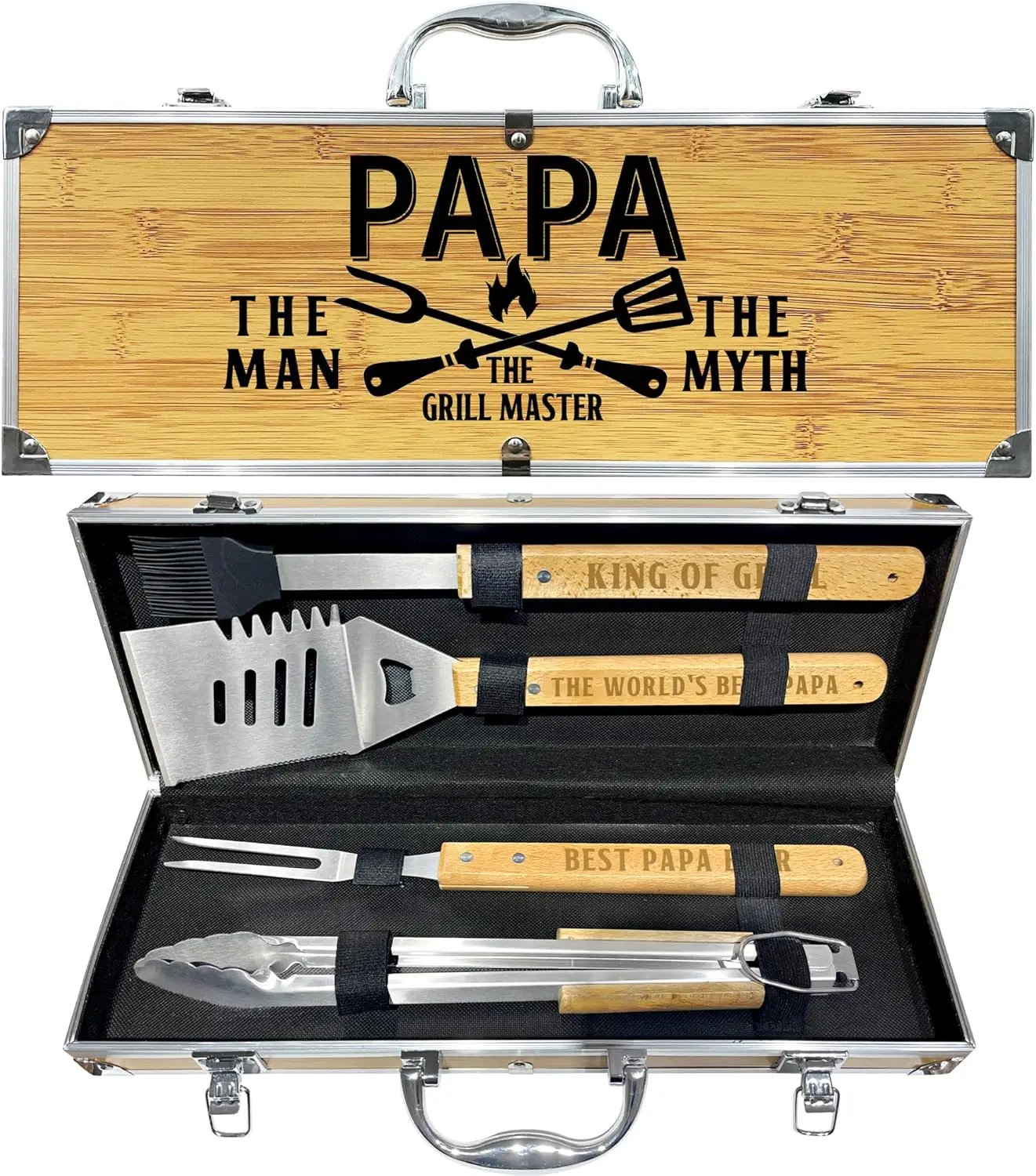 Papa Gifts from Grandkids, Gift for Papa Fathers Day Heavy Duty Wooden BBQ Grilling Accessories Kit for Backyard, Thick
Papa Gifts from Grandkids, Gift for Papa Fathers Day Heavy Duty Wooden BBQ Grilling Accessories Kit for Backyard, Thick