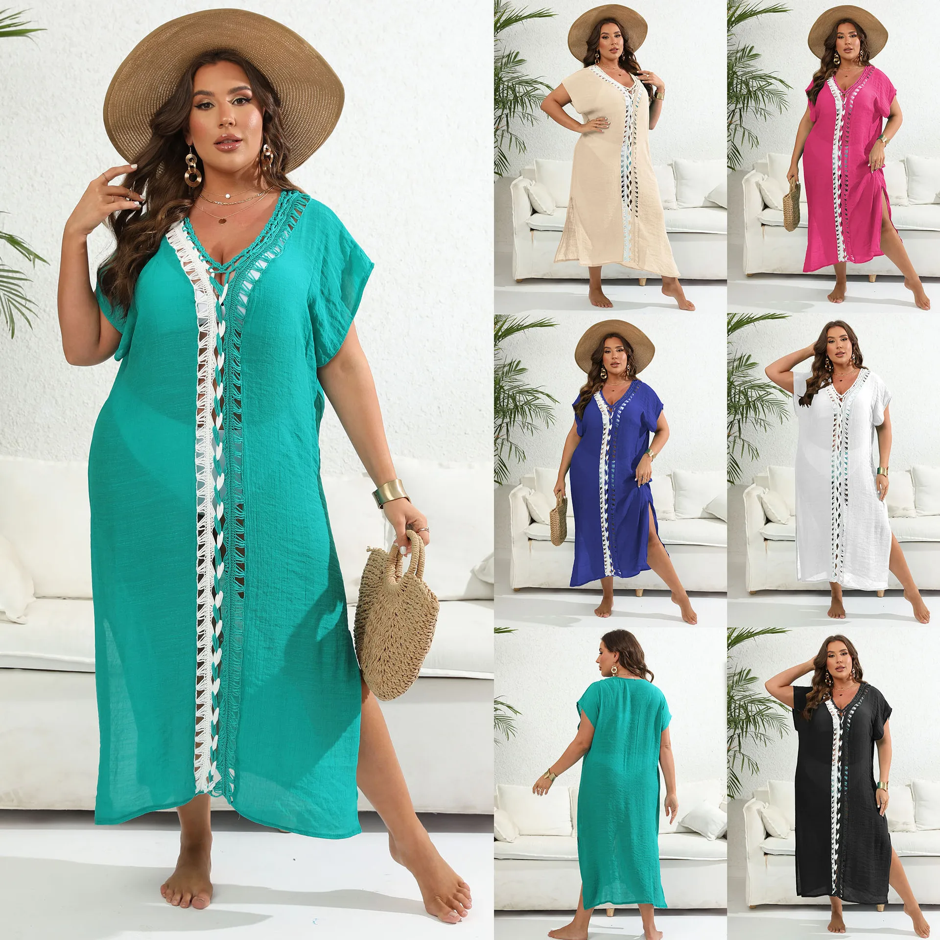 Large Size Beach Wear for Women 2024 New Long Dresses White Patchwork Sun Dress Green Split Big Cover Up Pink Streetwear Outwear
Large Size Beach Wear for Women 2024 New Long Dresses White Patchwork Sun Dress Green Split Big Cover Up Pink Streetwear Outwear