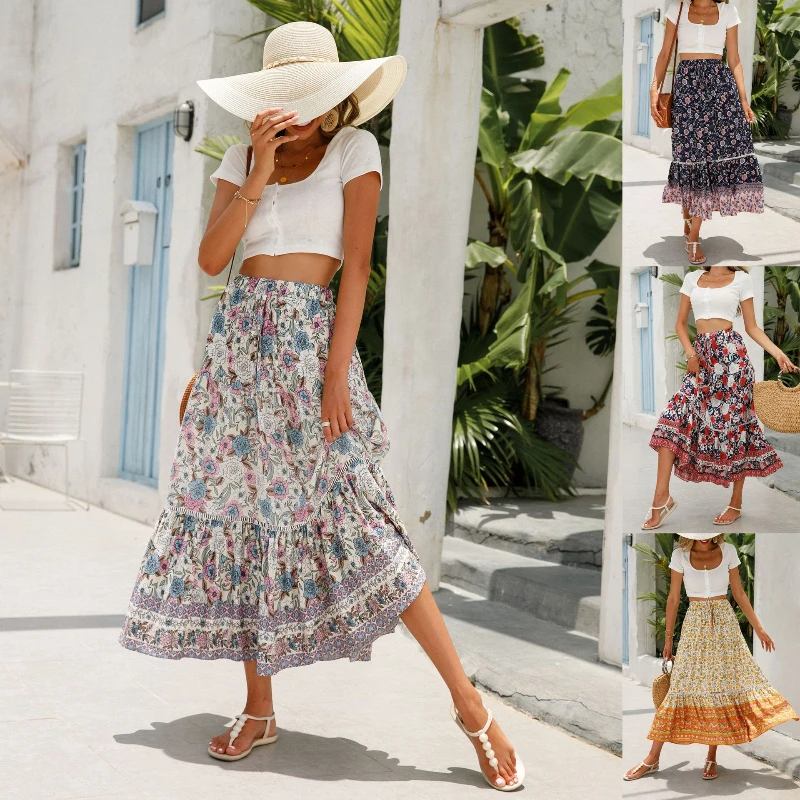 Women Flower Print Skirt Lace Stitching Skirt Casual Street Bohemian Beach Vacation Spring & Summer Elastic Waist A-line Skirt
Women Flower Print Skirt Lace Stitching Skirt Casual Street Bohemian Beach Vacation Spring & Summer Elastic Waist A-line Skirt