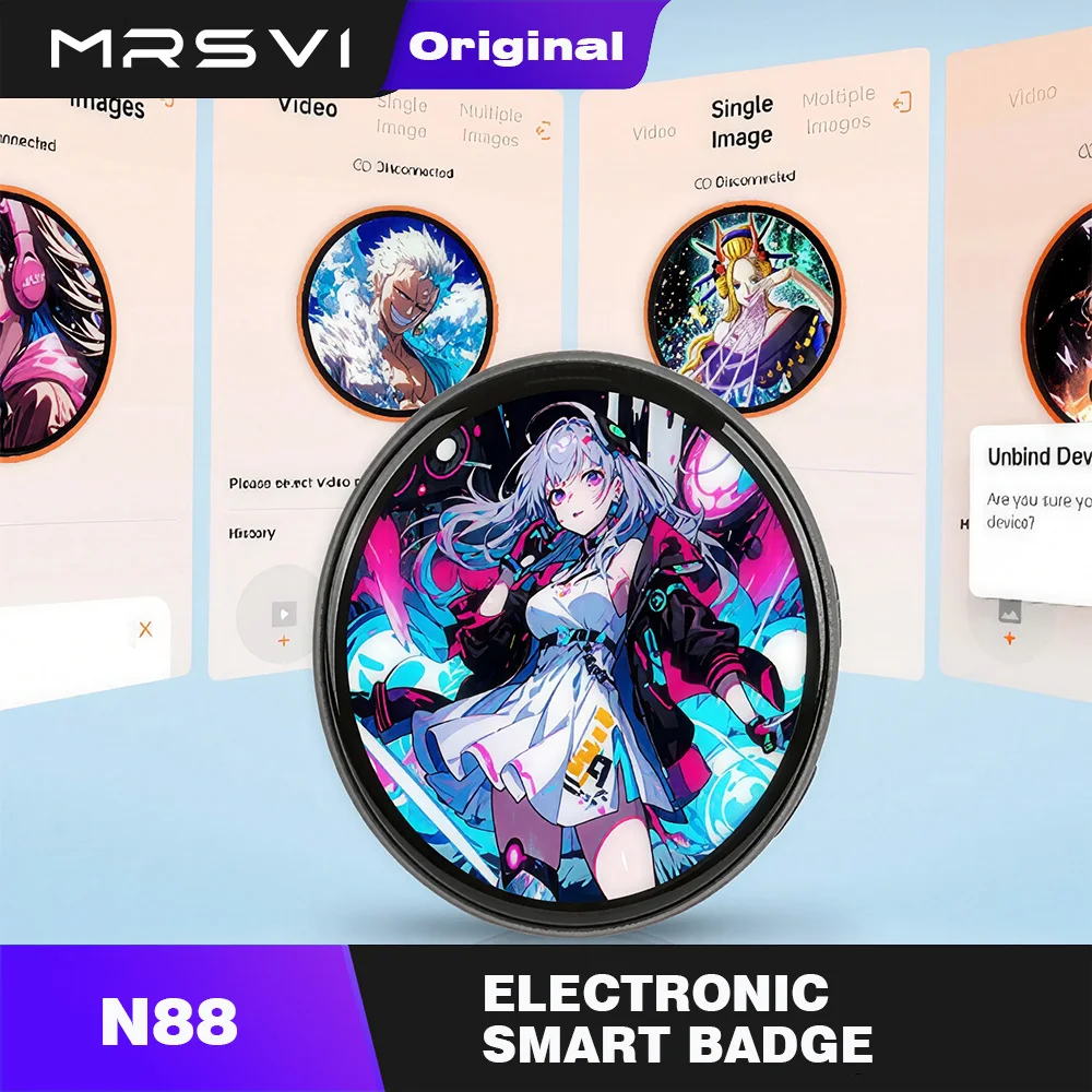MRSVI Magnetic Smart E-Badge 1.85" HD Touch Screen Anime Dynamic Pin DIY Display Photo GIF Video with Lanyard for Fans Gif
MRSVI Magnetic Smart E-Badge 1.85" HD Touch Screen Anime Dynamic Pin DIY Display Photo GIF Video with Lanyard for Fans Gif
