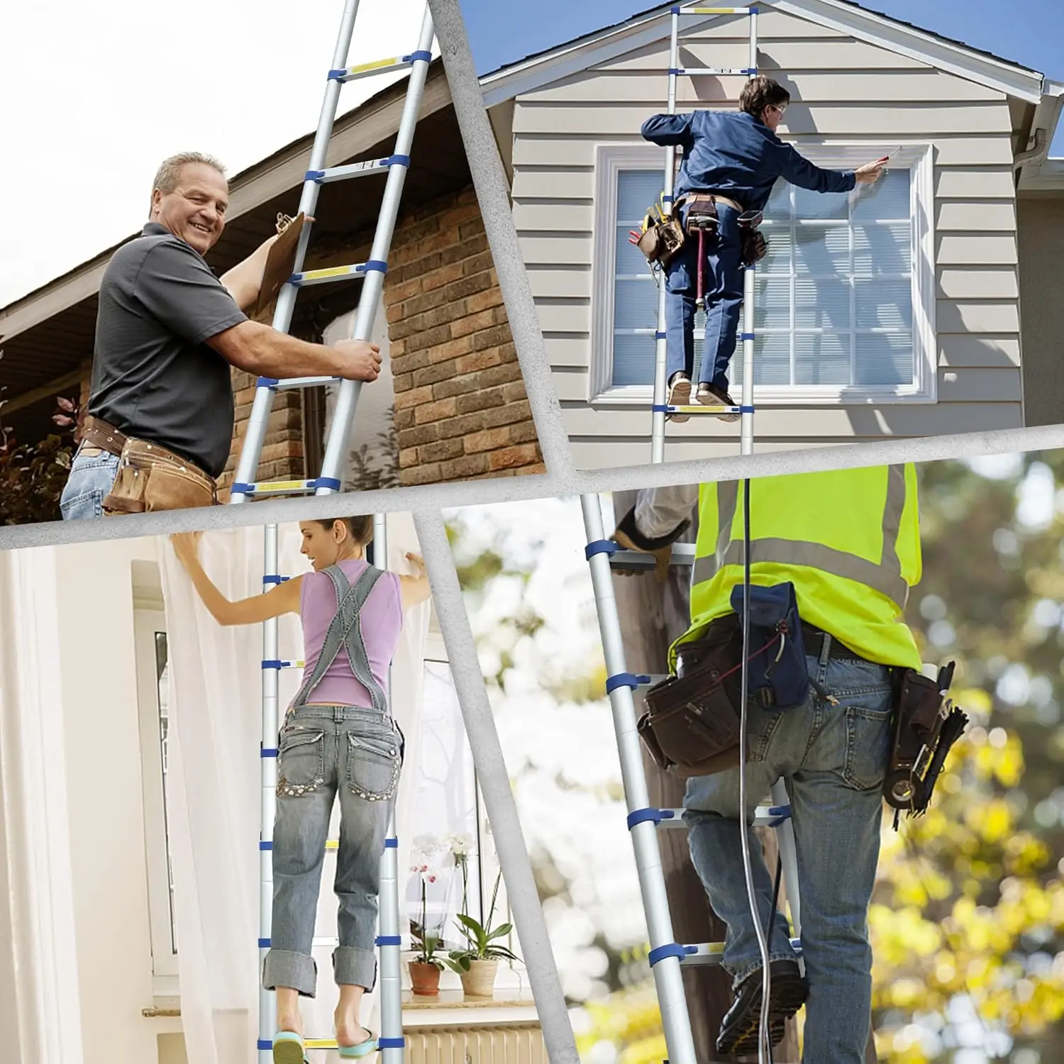 15.5FT Telescoping Ladder, Portable Aluminum Extension Ladder w/Stabilizers
15.5FT Telescoping Ladder, Portable Aluminum Extension Ladder w/Stabilizers
