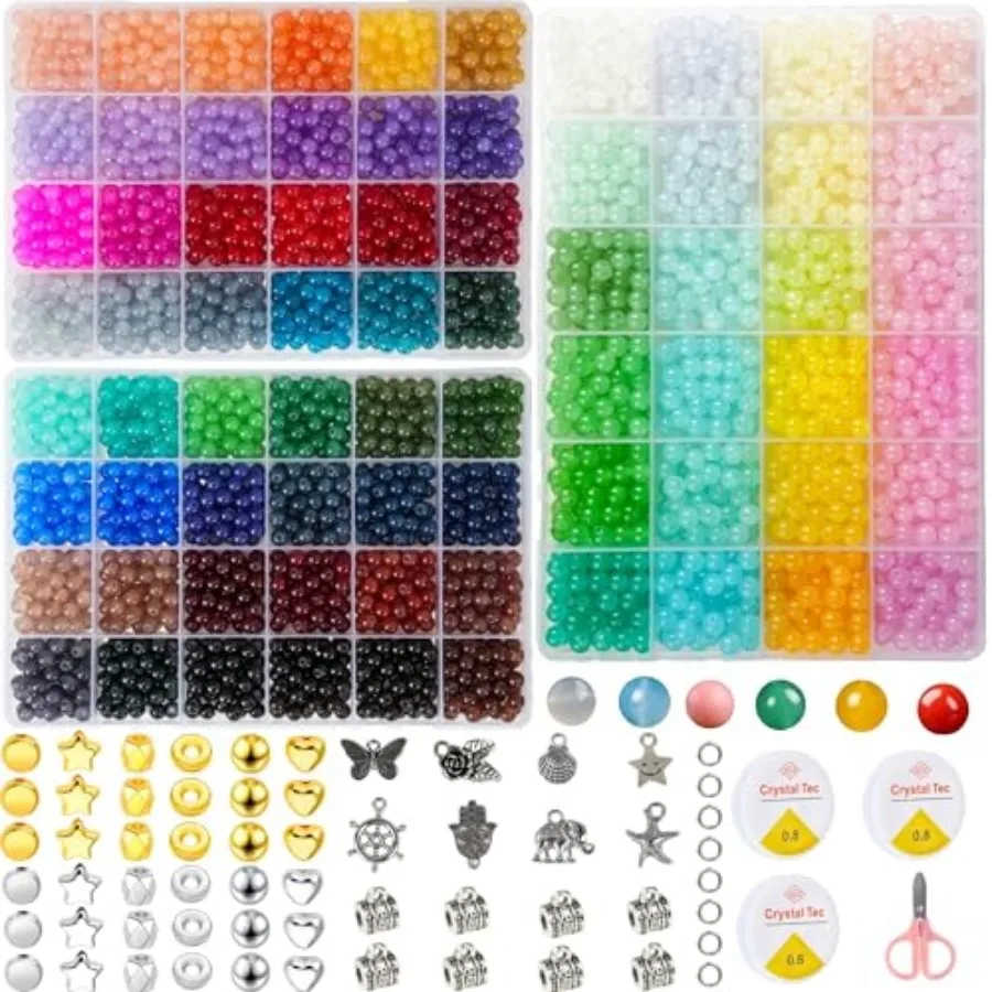 72 Colors 6mm Glass Beads for Jewelry Making, 3000PCS+ Round Crystal Glass Beads Bracelet Making Kit with Accessories, Bead Sta
72 Colors 6mm Glass Beads for Jewelry Making, 3000PCS+ Round Crystal Glass Beads Bracelet Making Kit with Accessories, Bead Sta