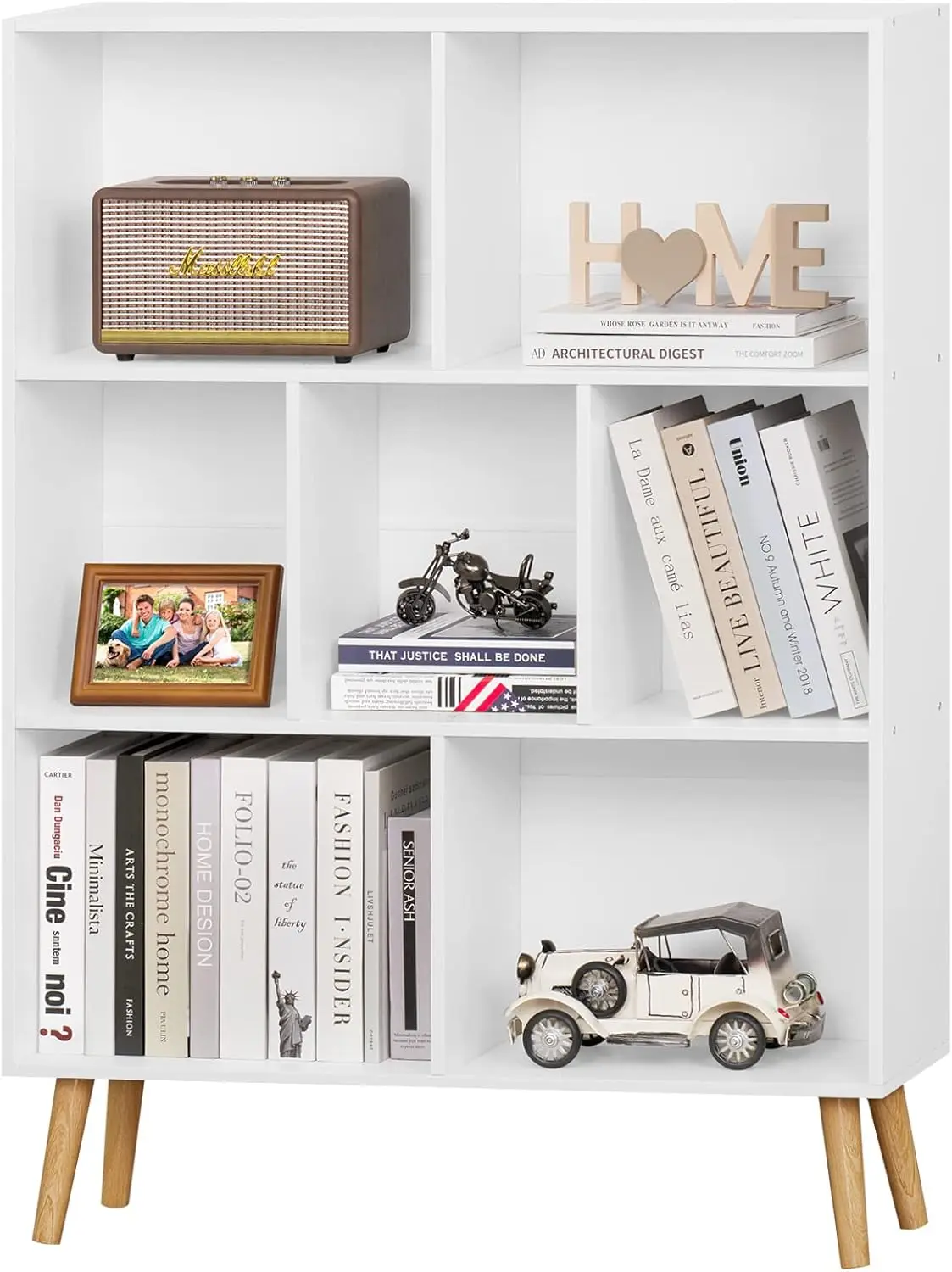 White Bookshelf,3 Tier Book Shelf with Legs, 7 Cube Minimalist Bookcase,Storage Organizer Shelves Display Bookcases for Bedroom
White Bookshelf,3 Tier Book Shelf with Legs, 7 Cube Minimalist Bookcase,Storage Organizer Shelves Display Bookcases for Bedroom