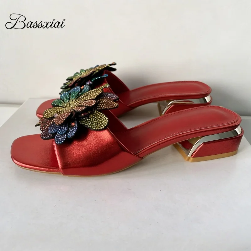 Colorful Rhinestone Flower Spring Summer Mules Red Color Concise Style Open Toe Slip-on Women Slippers
Colorful Rhinestone Flower Spring Summer Mules Red Color Concise Style Open Toe Slip-on Women Slippers