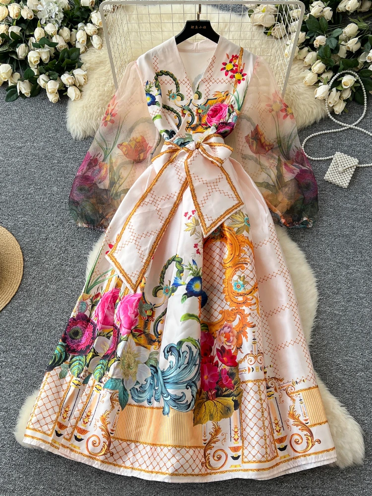 Vintage Floral Bandage Lace Up Wrap Dress Women Chiffon Long Lantern Sleeve Cross V Neck Flower Print Pocket Maxi Robe Vestidos
Vintage Floral Bandage Lace Up Wrap Dress Women Chiffon Long Lantern Sleeve Cross V Neck Flower Print Pocket Maxi Robe Vestidos