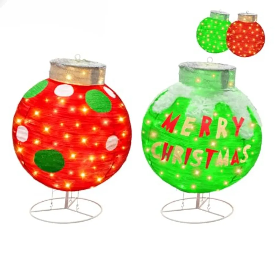 Outdoor Christmas ornament set: lighted pop-up balls with 120 LED lights, collapsible red/green decor for yard use
Outdoor Christmas ornament set: lighted pop-up balls with 120 LED lights, collapsible red/green decor for yard use