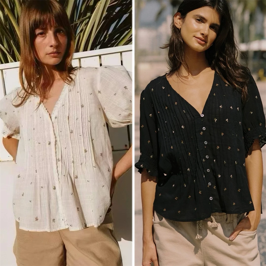 Spring Floral V-Neck Loose Cotton Shirt French Style Bubble Sleeve Breathable Skin-Friendly Short Sleeve Girl's Fashion
Spring Floral V-Neck Loose Cotton Shirt French Style Bubble Sleeve Breathable Skin-Friendly Short Sleeve Girl's Fashion