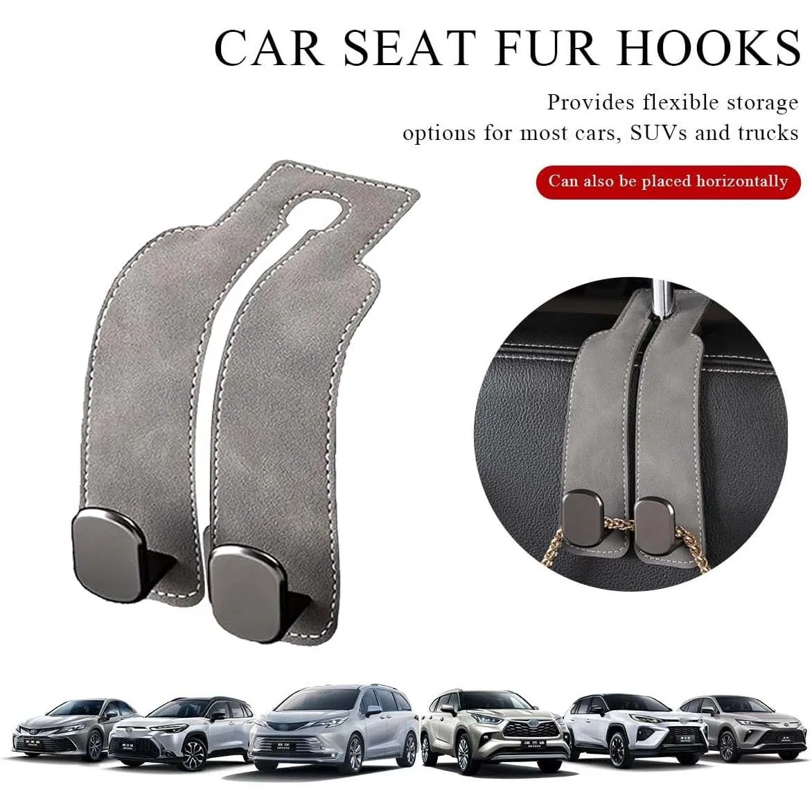 Car Hooks for Headrest 1Pack, Car Seat Back Storage Hook, 2 in 1 Headrest Hooks for Purses and Bags, Leather Car Headrest Hanger with Metal Hooks, Double Headrest Hooks Mobile Phone Holder (Gray)
Car Hooks for Headrest 1Pack, Car Seat Back Storage Hook, 2 in 1 Headrest Hooks for Purses and Bags, Leather Car Headrest Hanger with Metal Hooks, Double Headrest Hooks Mobile Phone Holder (Gray)