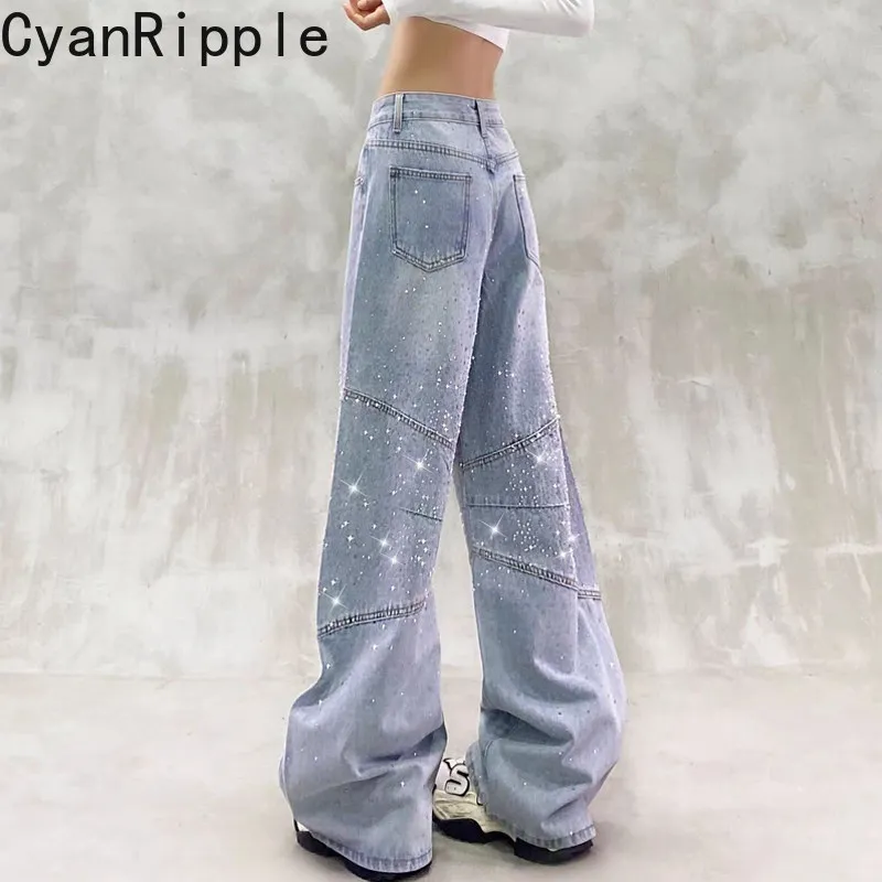 Shiny Hot Diamonds Patchwork Women Denim Pants New Spring Autumn All-match High Waist Floor-length Wide Leg Straight Jeans Blue
Shiny Hot Diamonds Patchwork Women Denim Pants New Spring Autumn All-match High Waist Floor-length Wide Leg Straight Jeans Blue