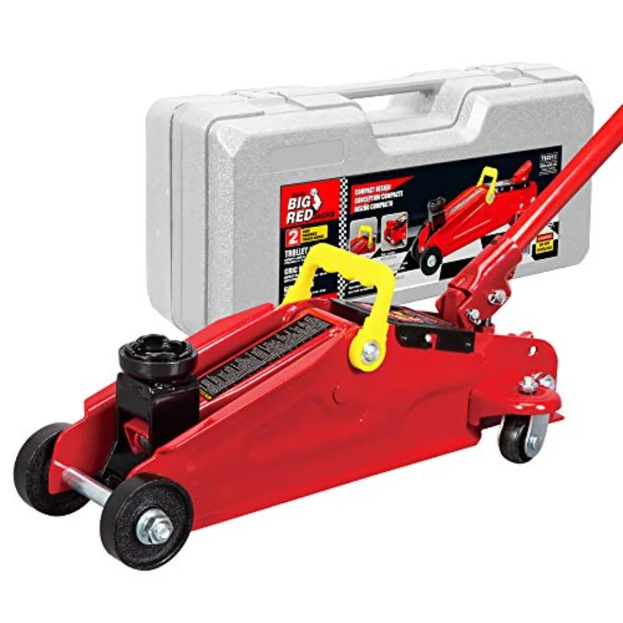 Hydraulic trolley service/floor jack for automotive repair, polyethylene blow-molded carrying case, red, 2-ton capacity with qu
Hydraulic trolley service/floor jack for automotive repair, polyethylene blow-molded carrying case, red, 2-ton capacity with qu