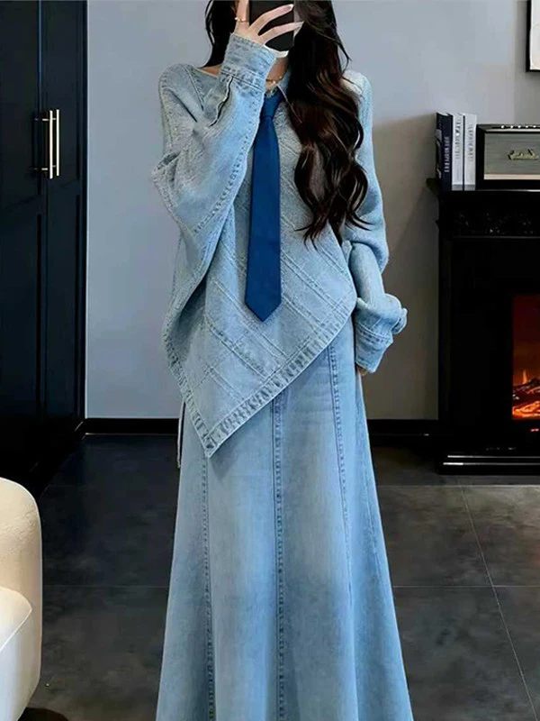 Elegant Lazy Style Women's Fashionable Denim Set Spring Summer New Arrival High Waist Skirt And Top Two-Piece Suit
Elegant Lazy Style Women's Fashionable Denim Set Spring Summer New Arrival High Waist Skirt And Top Two-Piece Suit