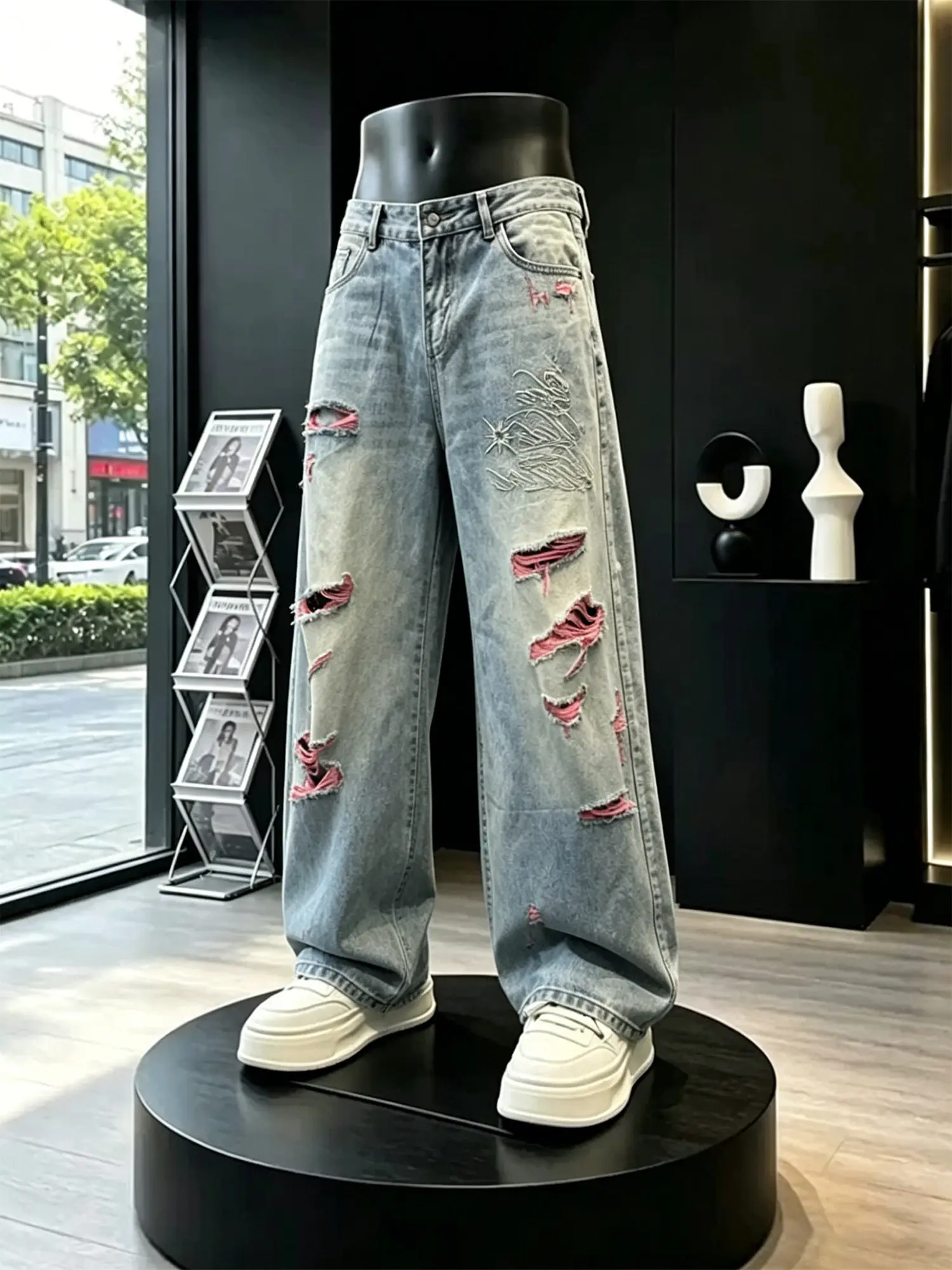 American Color Block Hole Denim Jeans Men Summer Handsome High Sense Street Straight Leg Wide Leg Pants Resistant to Deformation
American Color Block Hole Denim Jeans Men Summer Handsome High Sense Street Straight Leg Wide Leg Pants Resistant to Deformation