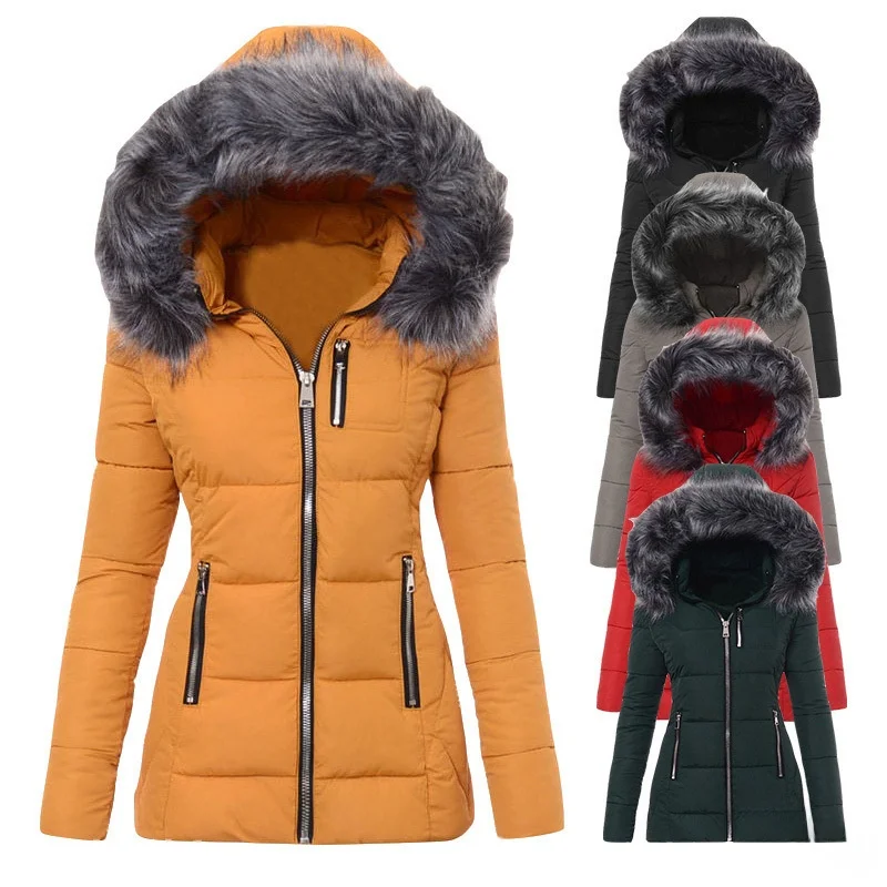 Women's Zippered Jaet Hooded Slim Fit Cotton Coat Thiened Zipper Outerwear Fur Collar Long Sve Commute Sle Knitted
Women's Zippered Jaet Hooded Slim Fit Cotton Coat Thiened Zipper Outerwear Fur Collar Long Sve Commute Sle Knitted